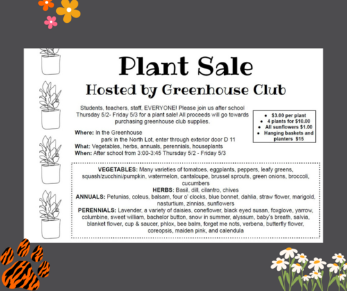 Plant Sale: NRMS Greenhouse Club