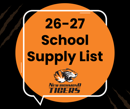 26-27 School Supply List with New Richmond Tiger Logo